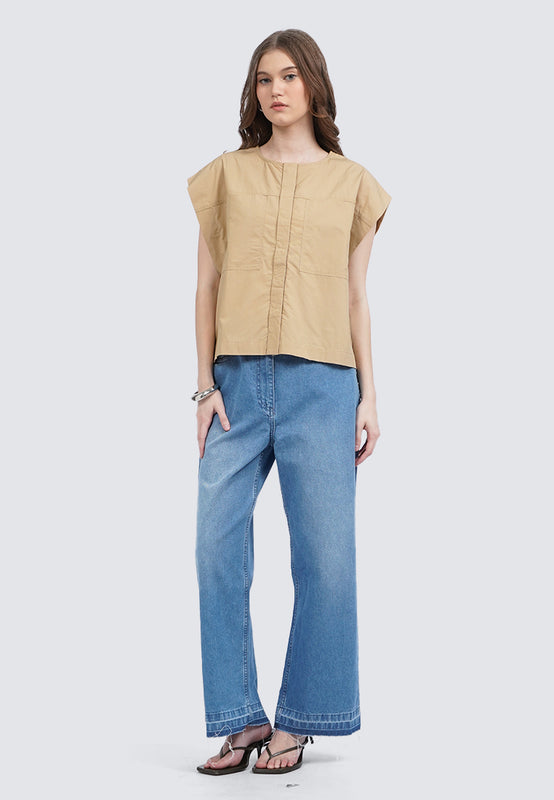 Round Neck Short Sleeve Blouse