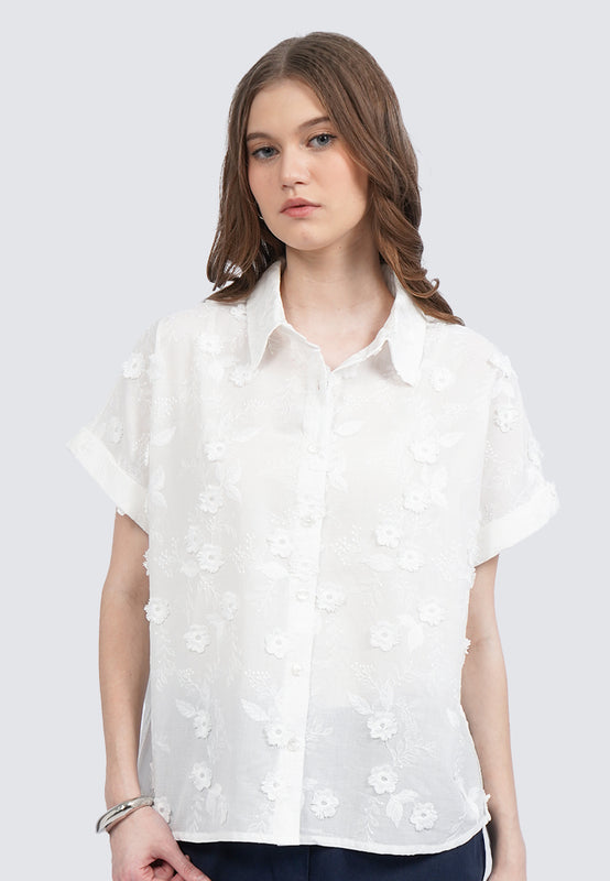 Embroidered Blouse with Roll Up Sleeves