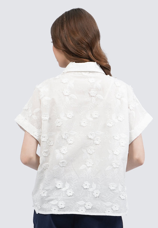 Embroidered Blouse with Roll Up Sleeves