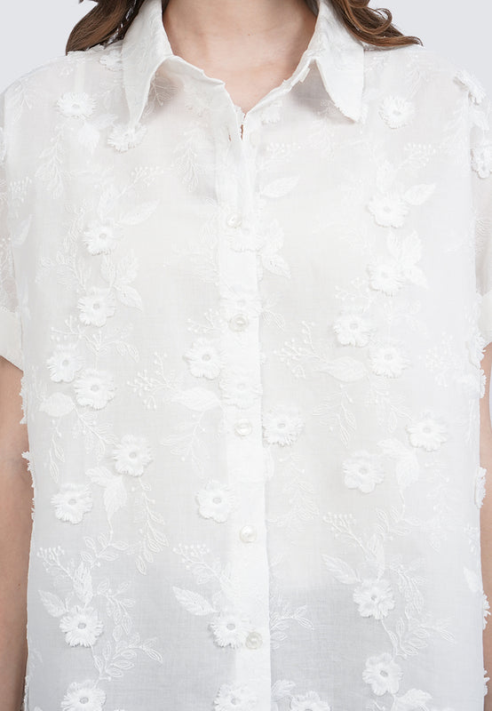 Embroidered Blouse with Roll Up Sleeves