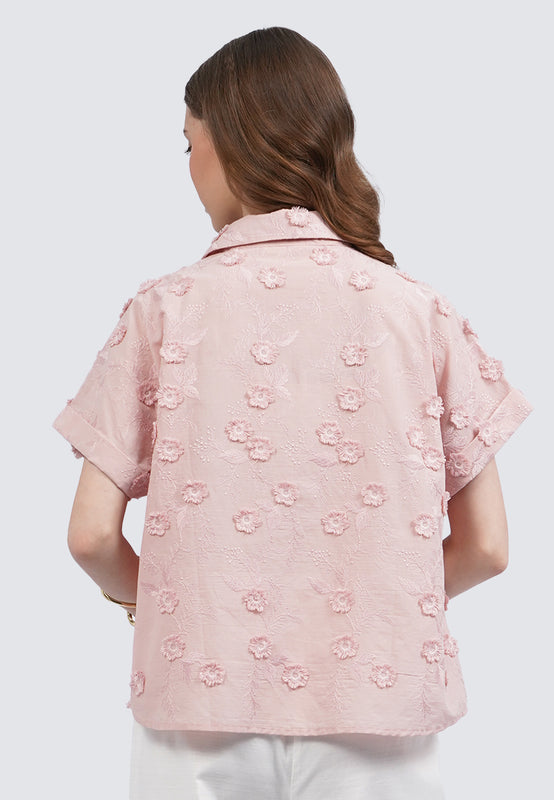 Embroidered Blouse with Roll Up Sleeves
