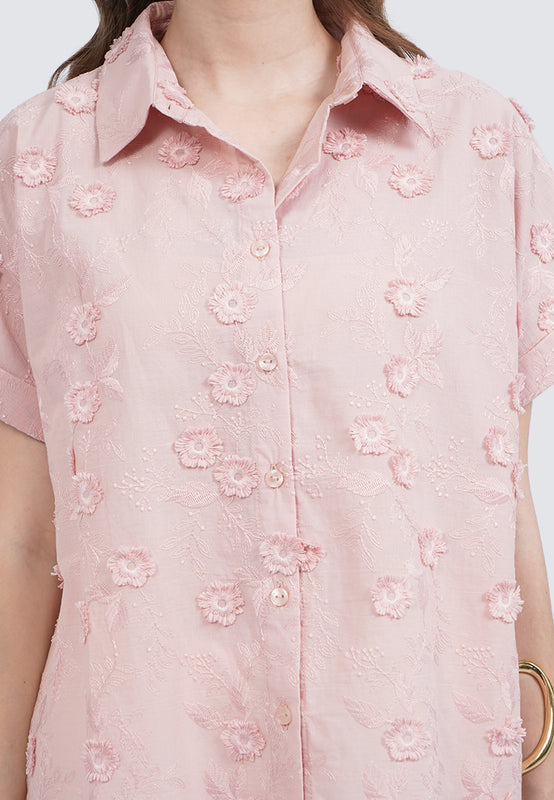Embroidered Blouse with Roll Up Sleeves