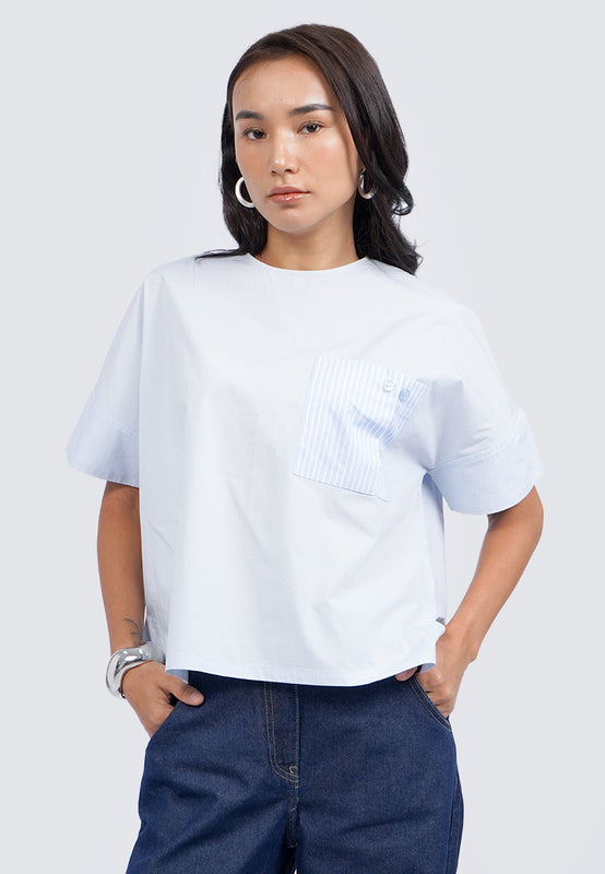 Short Sleeve Top with Stripes Pocket