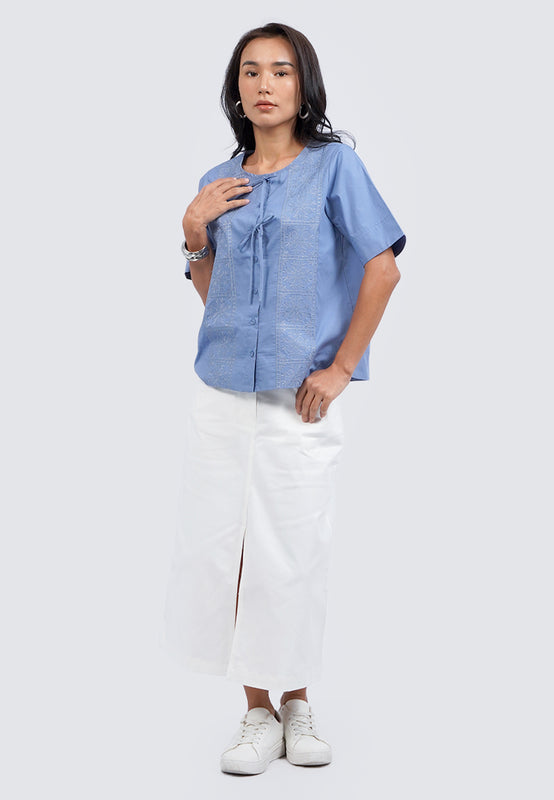 Tied Front Short Sleeve Blouse