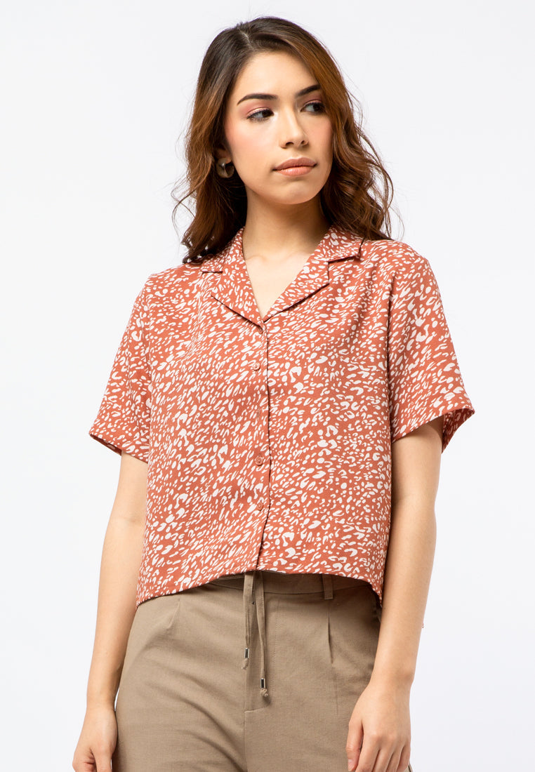 Printed Blouse with Notched Collar