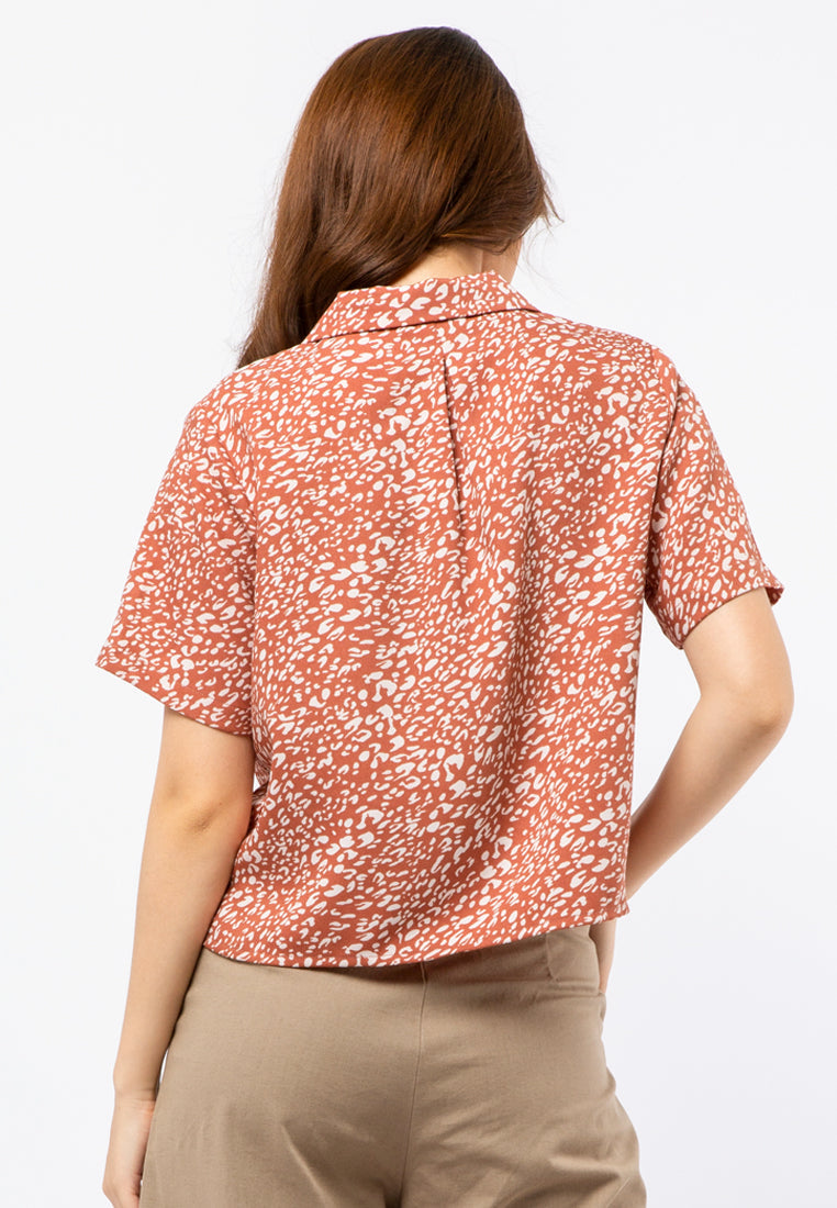 Printed Blouse with Notched Collar