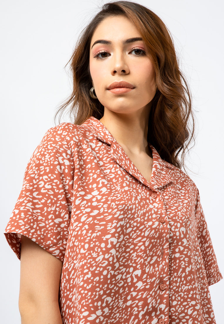 Printed Blouse with Notched Collar