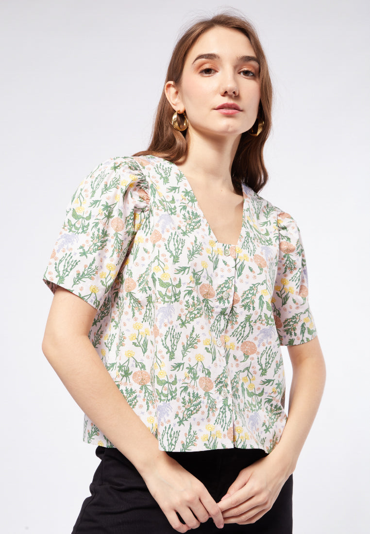 Printed Puff Sleeve Blouse