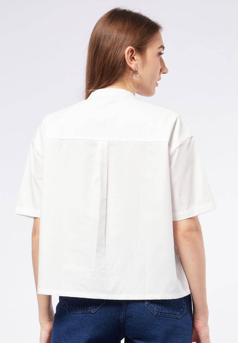 Mandarin Collar Short Sleeve Blouse