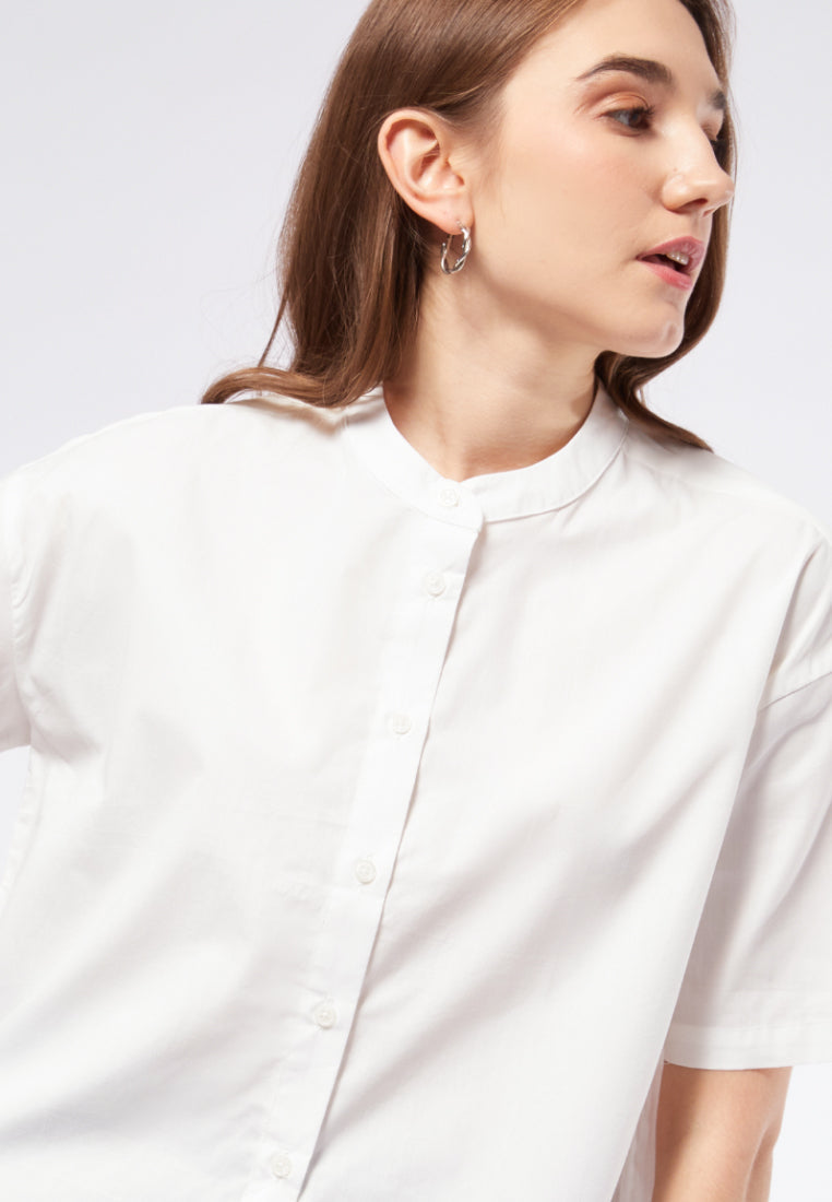 Mandarin Collar Short Sleeve Blouse