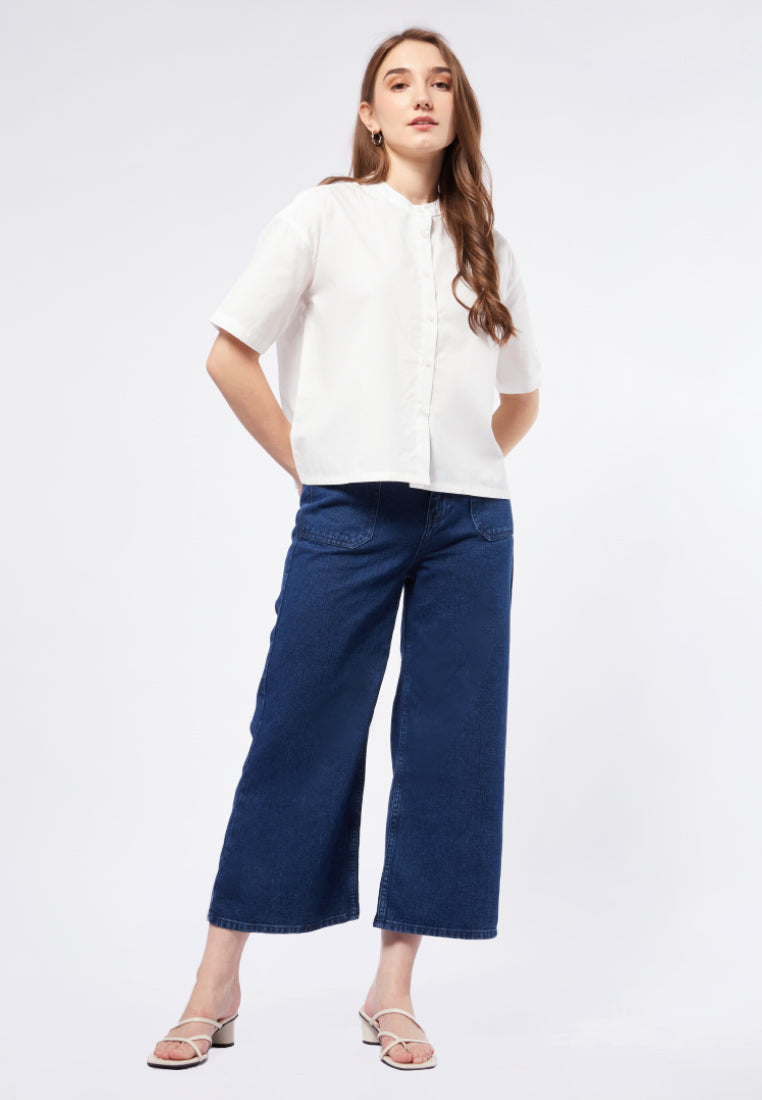 Mandarin Collar Short Sleeve Blouse