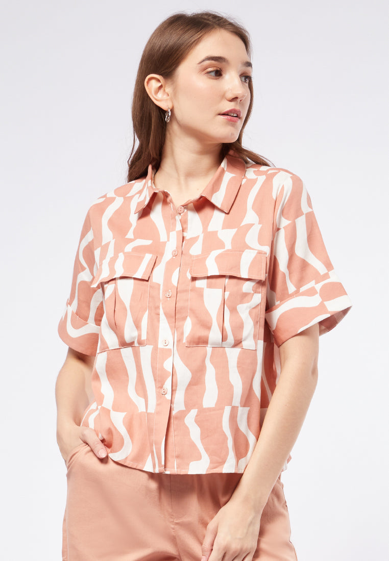 Printed Short Sleeve Blouse