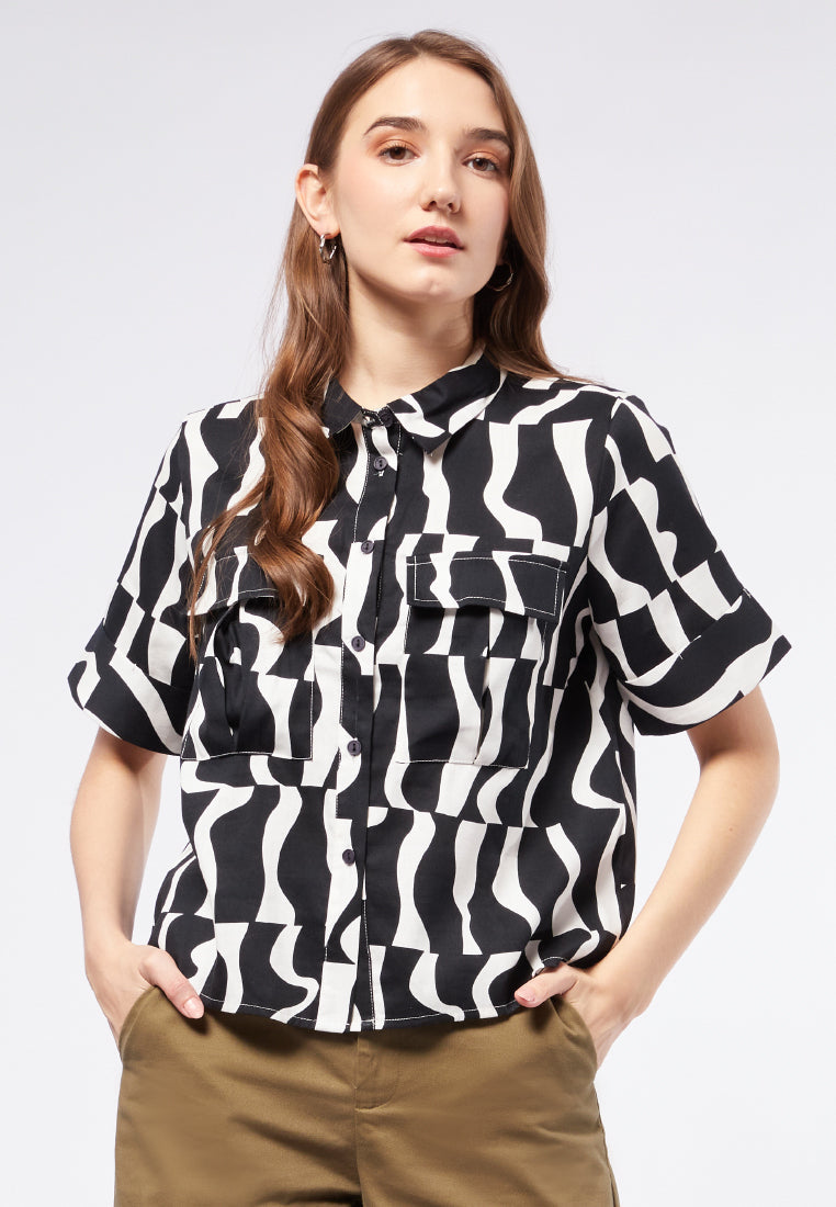 Printed Short Sleeve Blouse