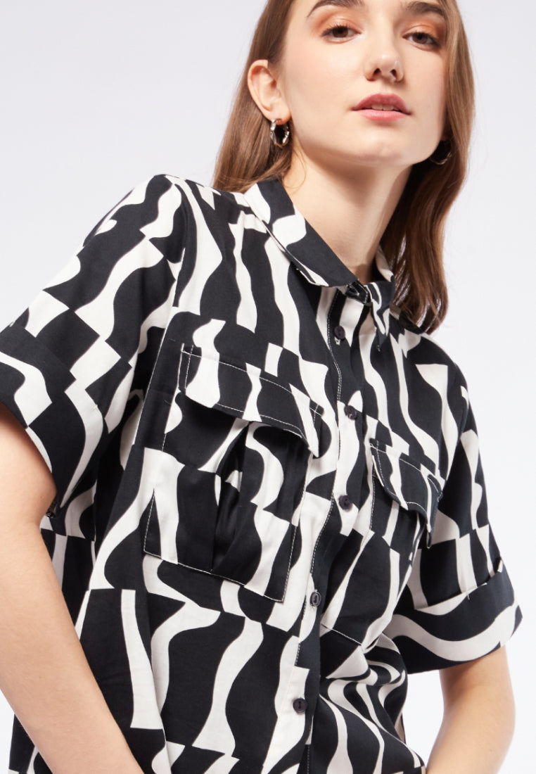 Printed Short Sleeve Blouse