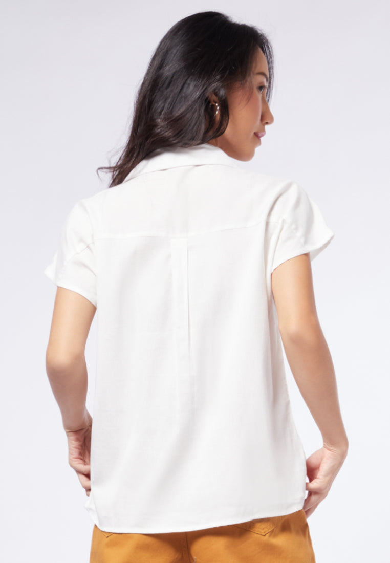 Short Sleeve Notch Collar Blouse