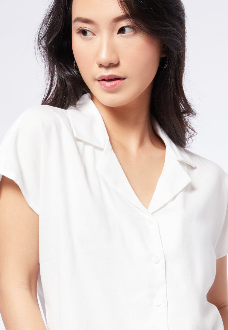 Short Sleeve Notch Collar Blouse