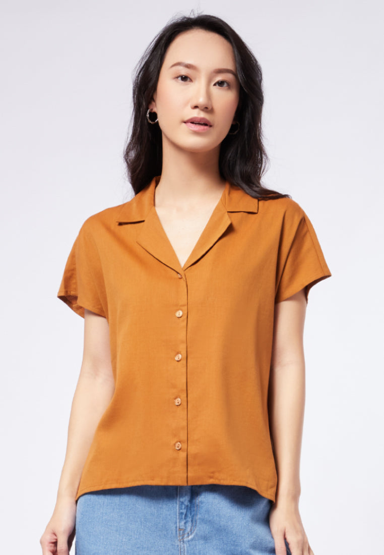 Short Sleeve Notch Collar Blouse