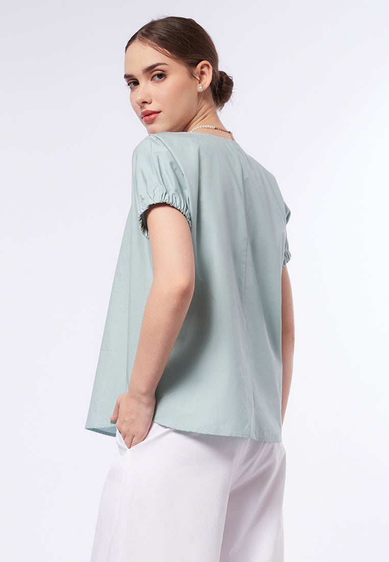 V-Neck Short Sleeve Blouse
