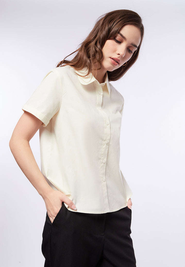 Round Collar Cuff Sleeves Blouse