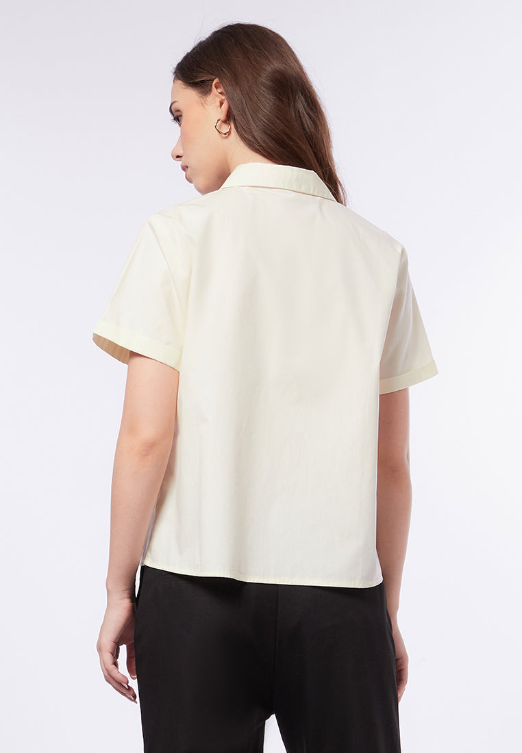 Round Collar Cuff Sleeves Blouse