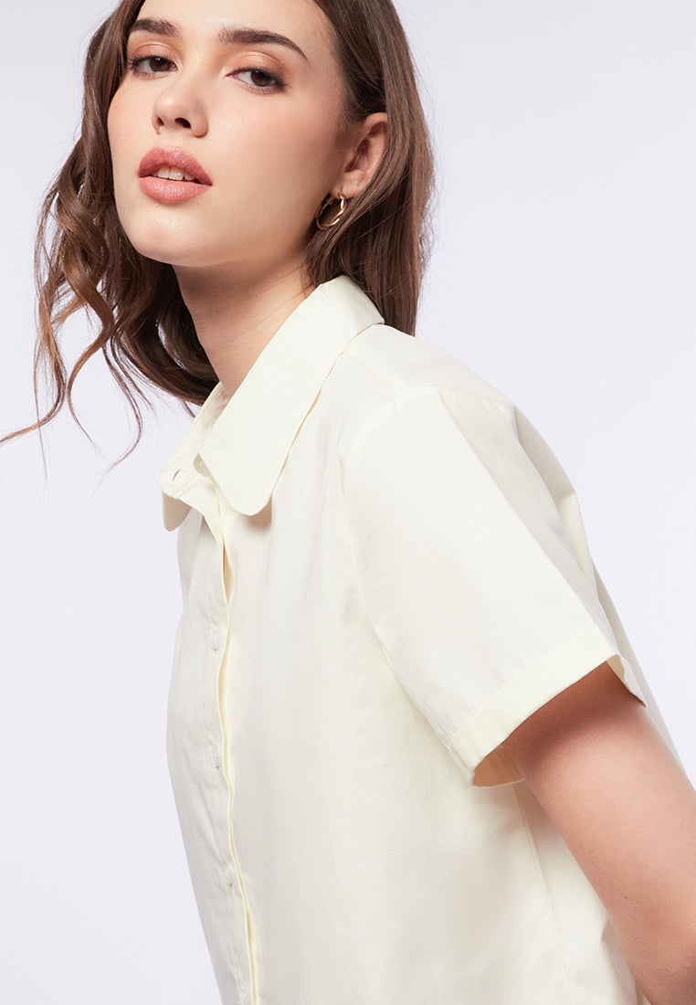 Round Collar Cuff Sleeves Blouse