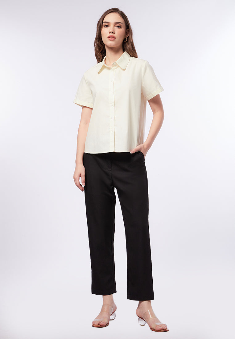 Round Collar Cuff Sleeves Blouse