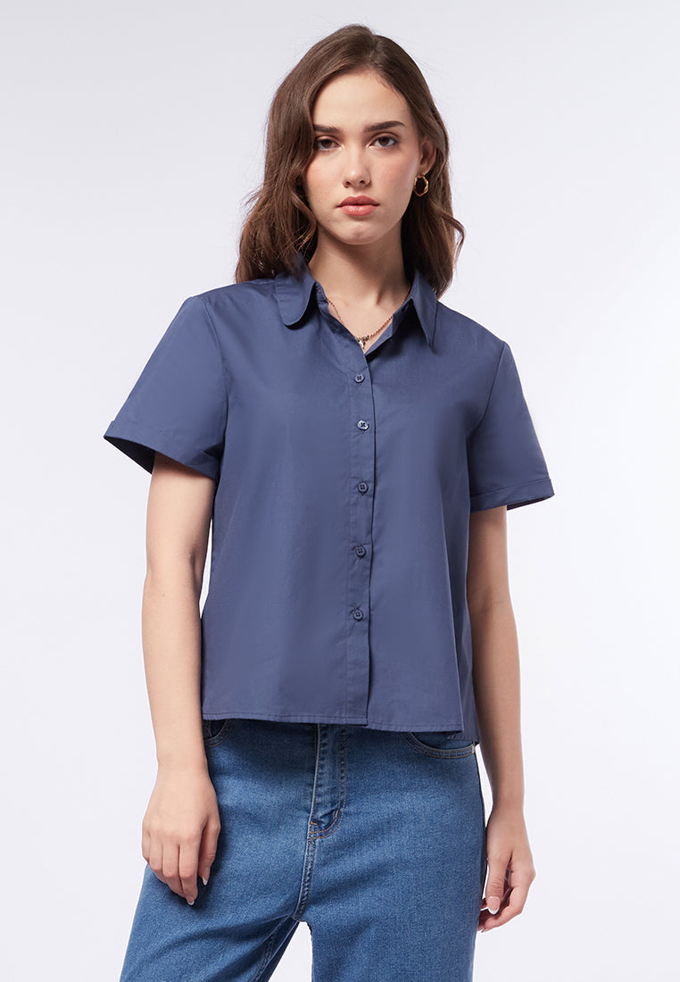 Round Collar Cuff Sleeves Blouse