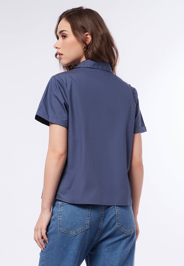 Round Collar Cuff Sleeves Blouse