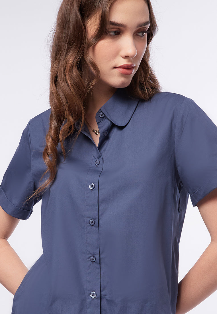 Round Collar Cuff Sleeves Blouse