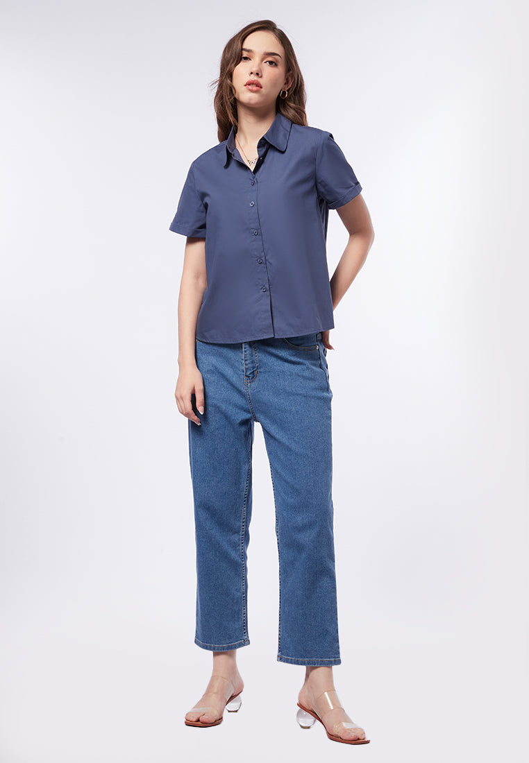 Round Collar Cuff Sleeves Blouse