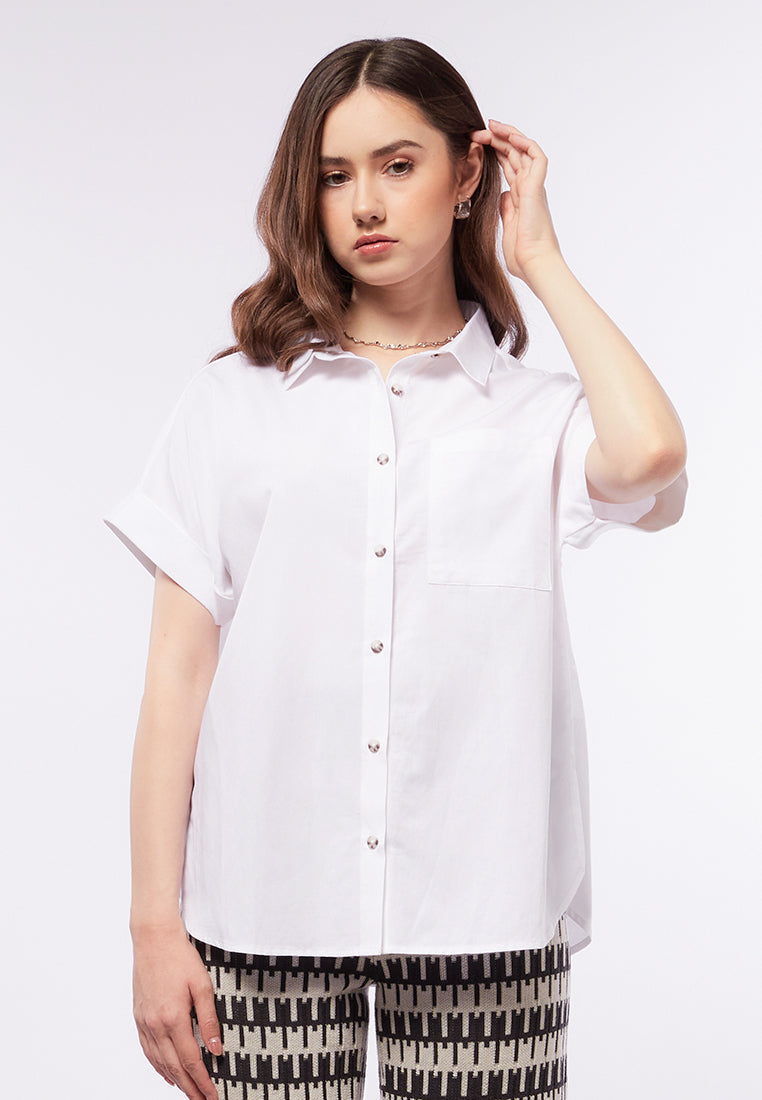 Boxy Fit Blouse with Patch Pocket