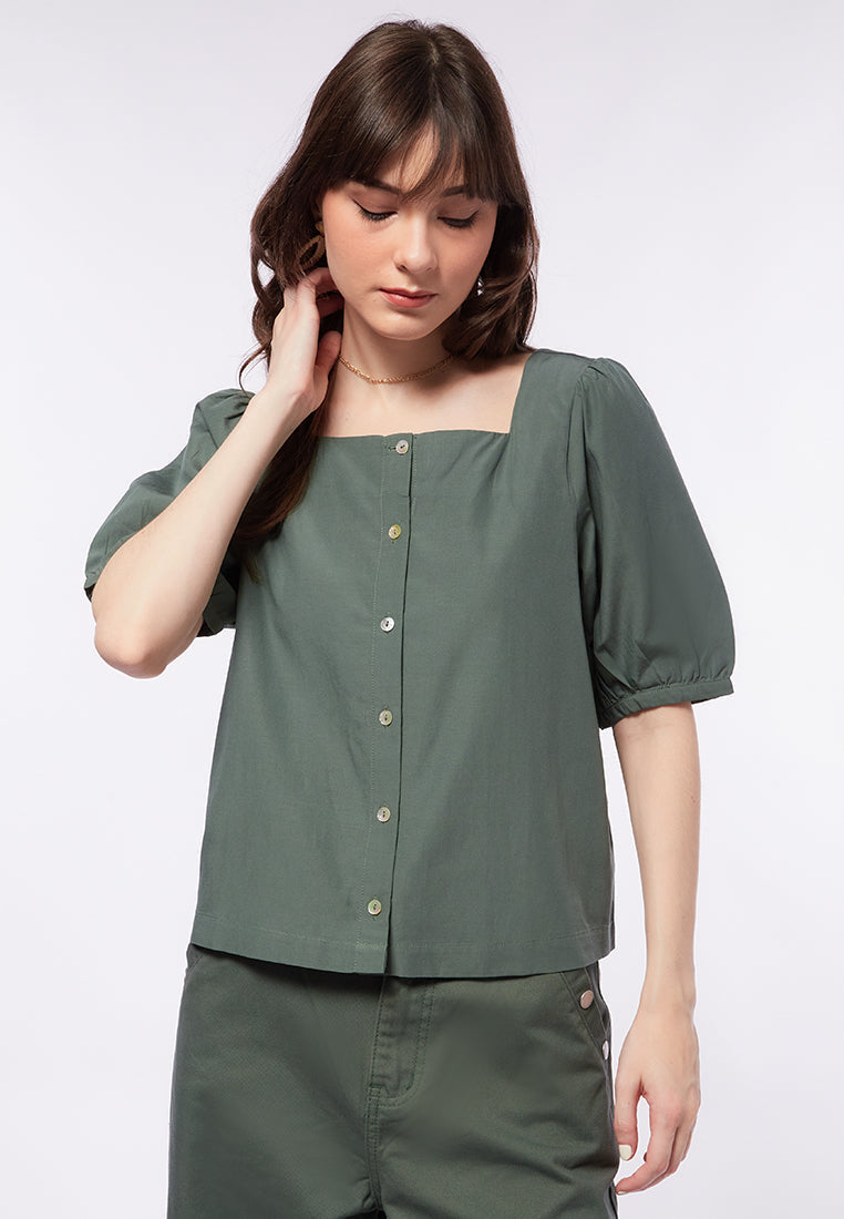 Square Neck Puff Sleeves Blouse