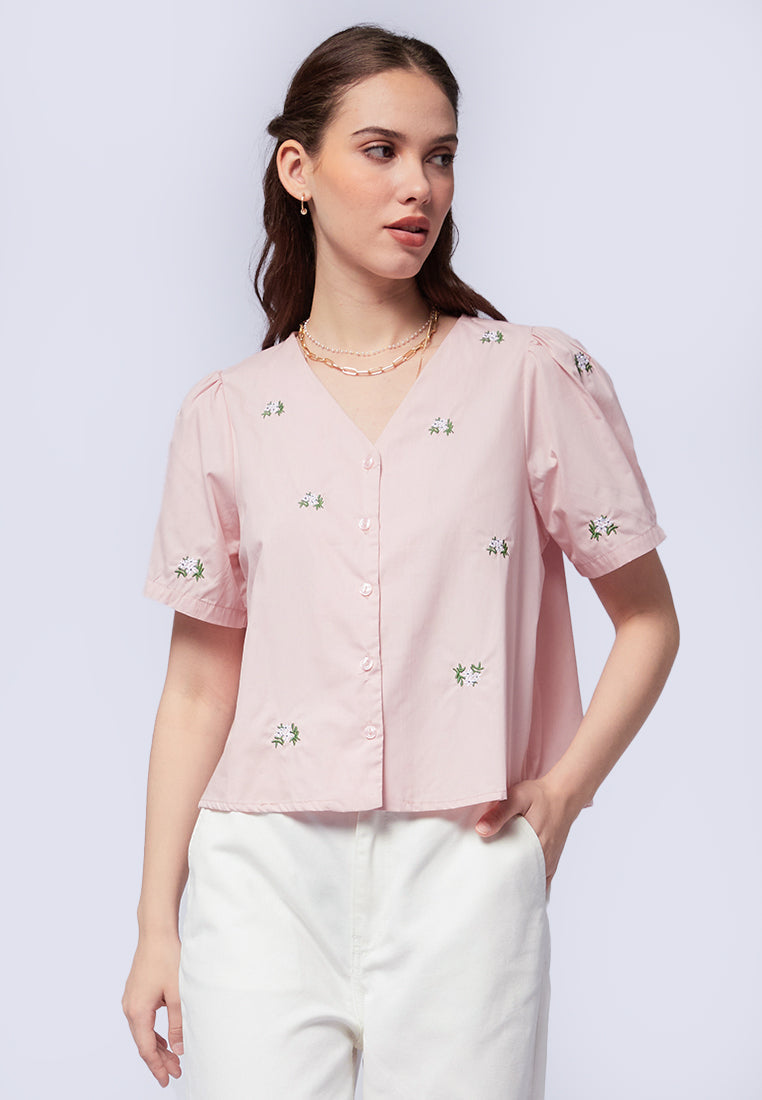 Short Sleeve Embroidered Top