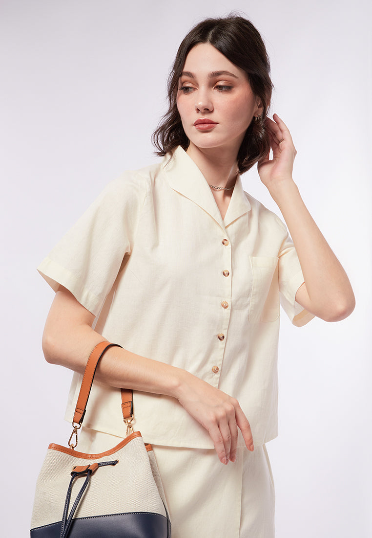 Shawl Collar Short Sleeve Blouse