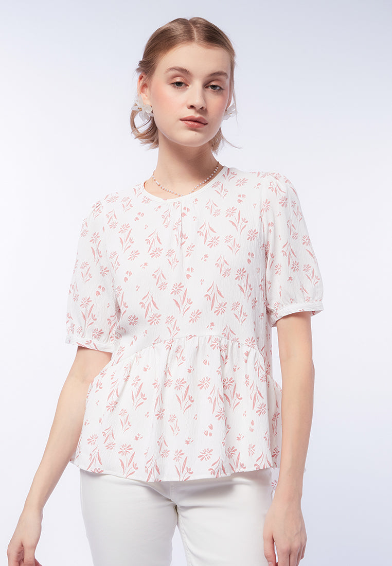 Printed Peplum Short Sleeve Blouse
