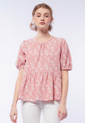 Printed Peplum Short Sleeve Blouse