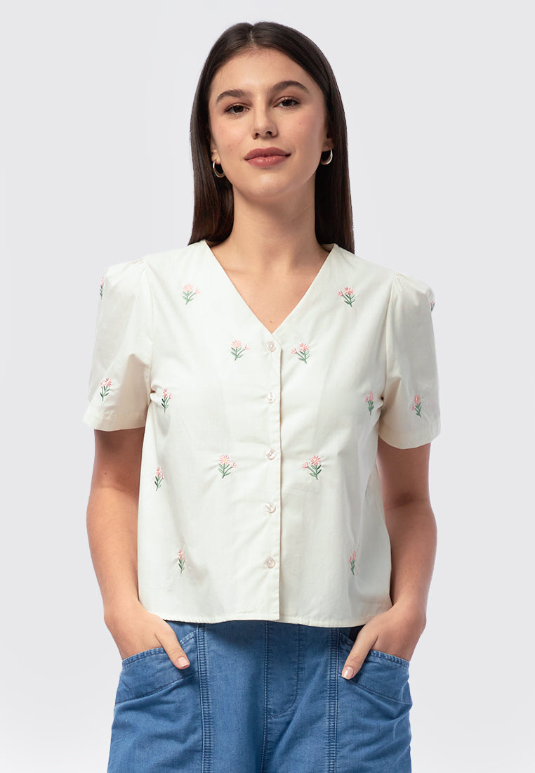 Embroidered Short Sleeve Top