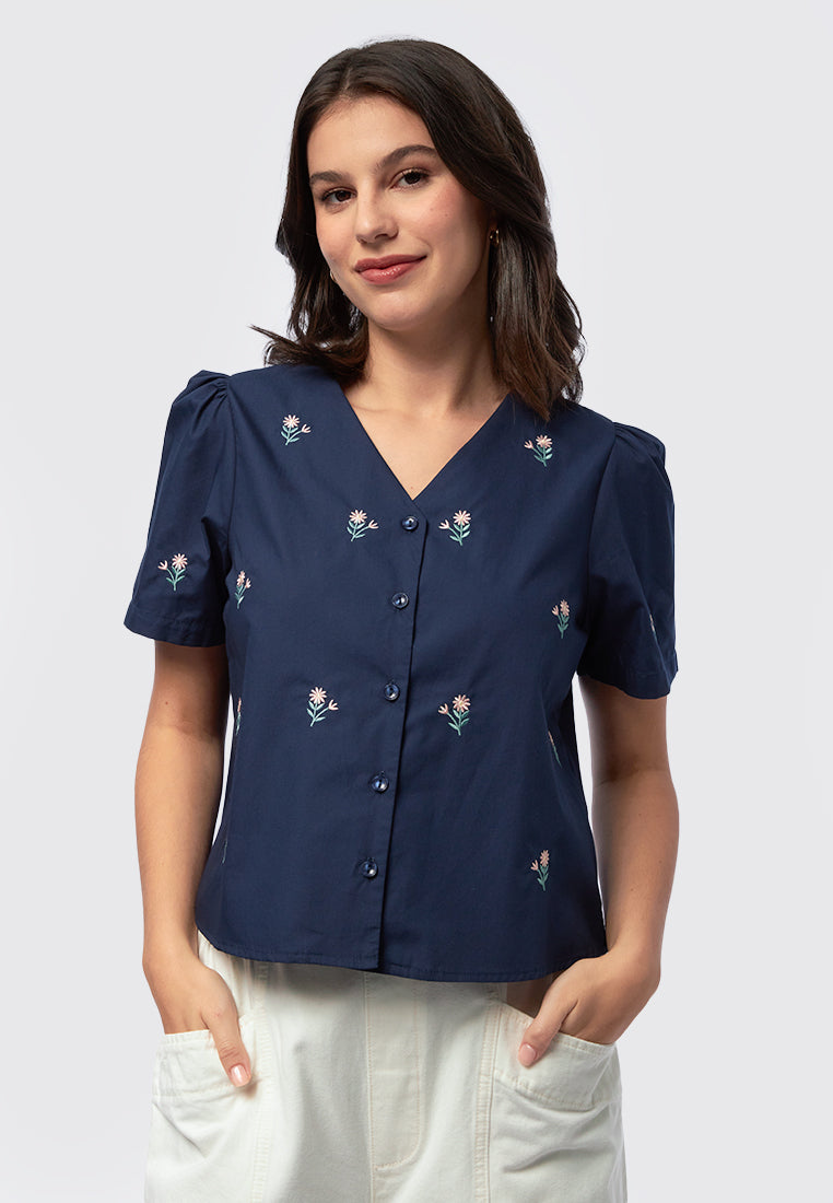 Embroidered Short Sleeve Top