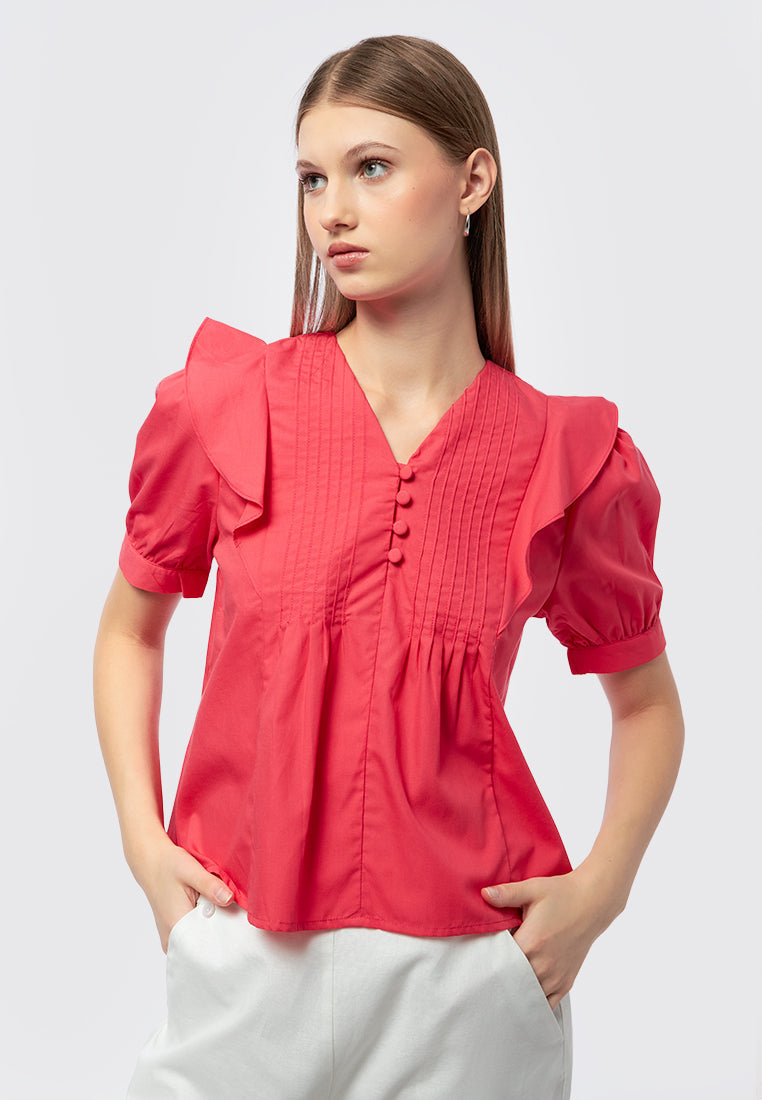 V-Neck Short Sleeve Blouse