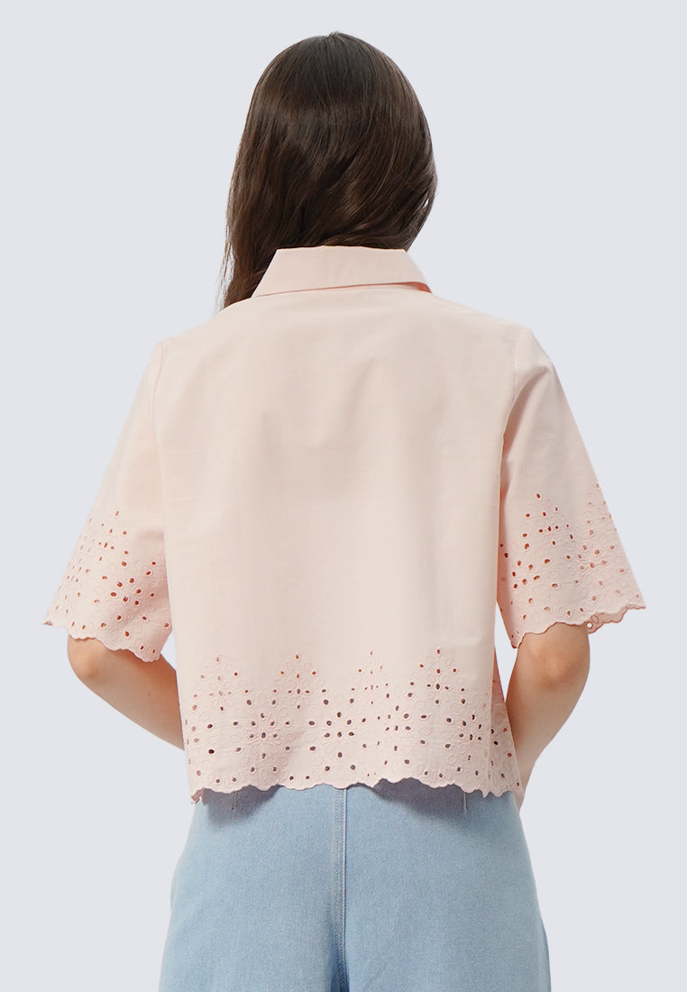 Short Sleeve Eyelet Crop Blouse