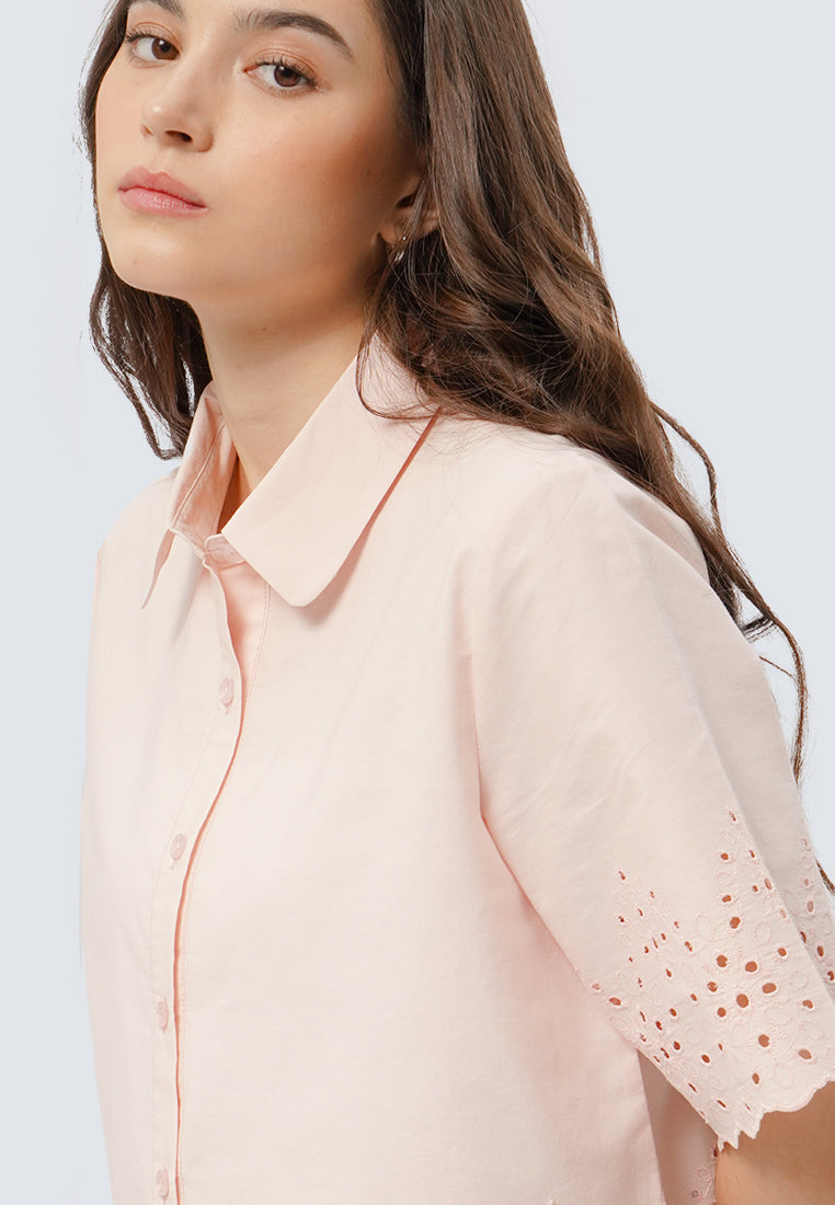 Short Sleeve Eyelet Crop Blouse