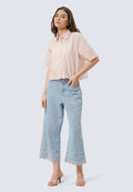 Short Sleeve Eyelet Crop Blouse