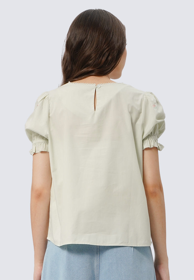 Embroidered Puff Sleeve Blouse