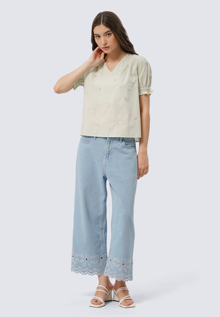 Embroidered Puff Sleeve Blouse
