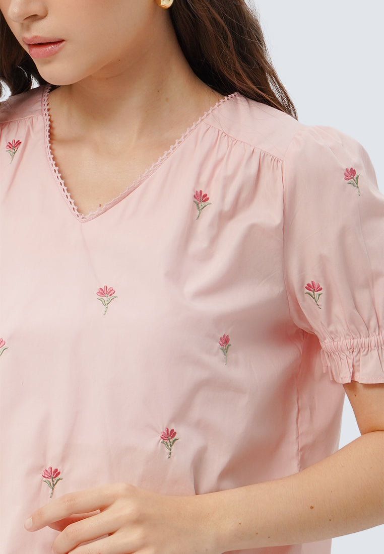 Embroidered Puff Sleeve Blouse