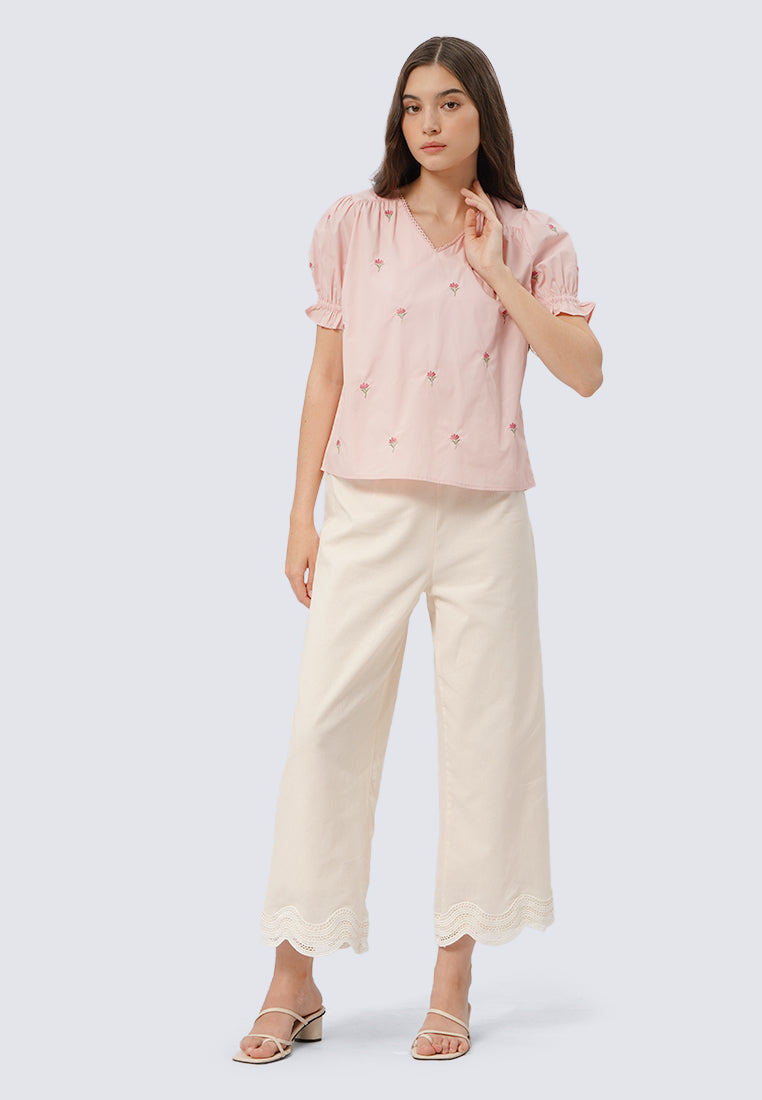 Embroidered Puff Sleeve Blouse
