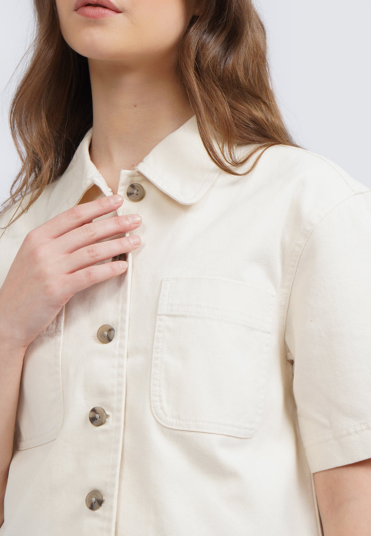 Double Pocket Short Sleeve Blouse