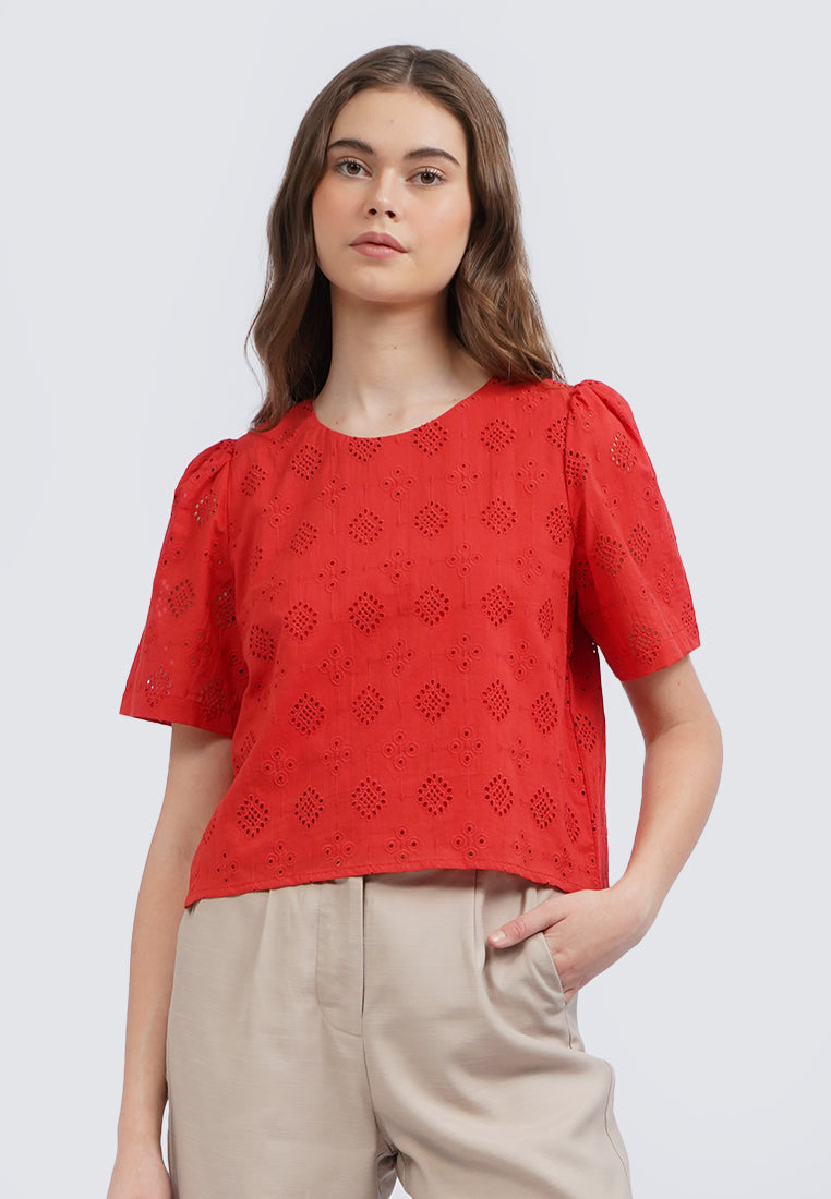 Round Neck Short Sleeve Blouse