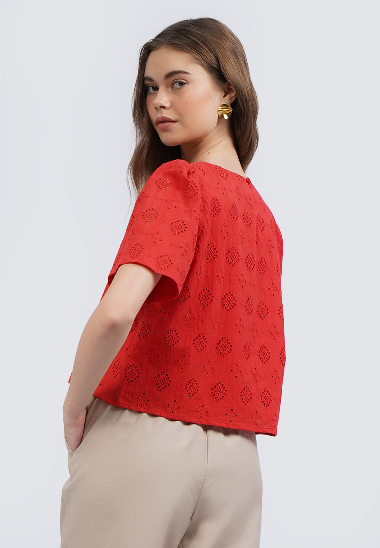 Round Neck Short Sleeve Blouse