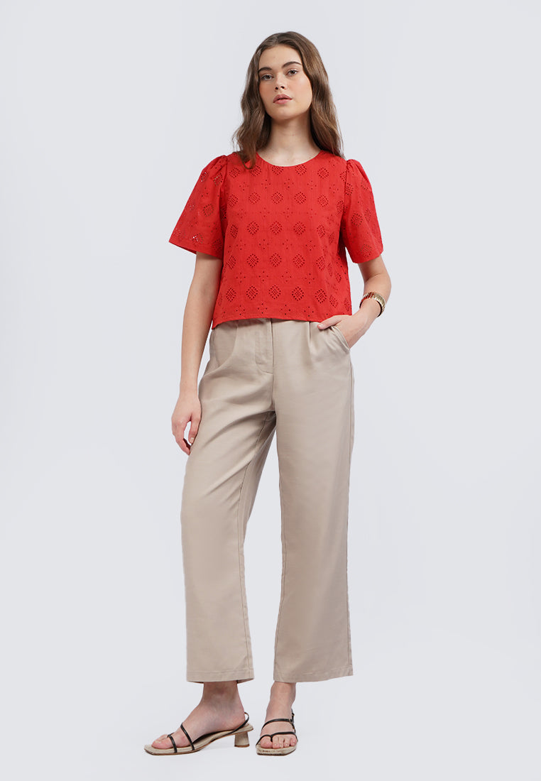 Round Neck Short Sleeve Blouse